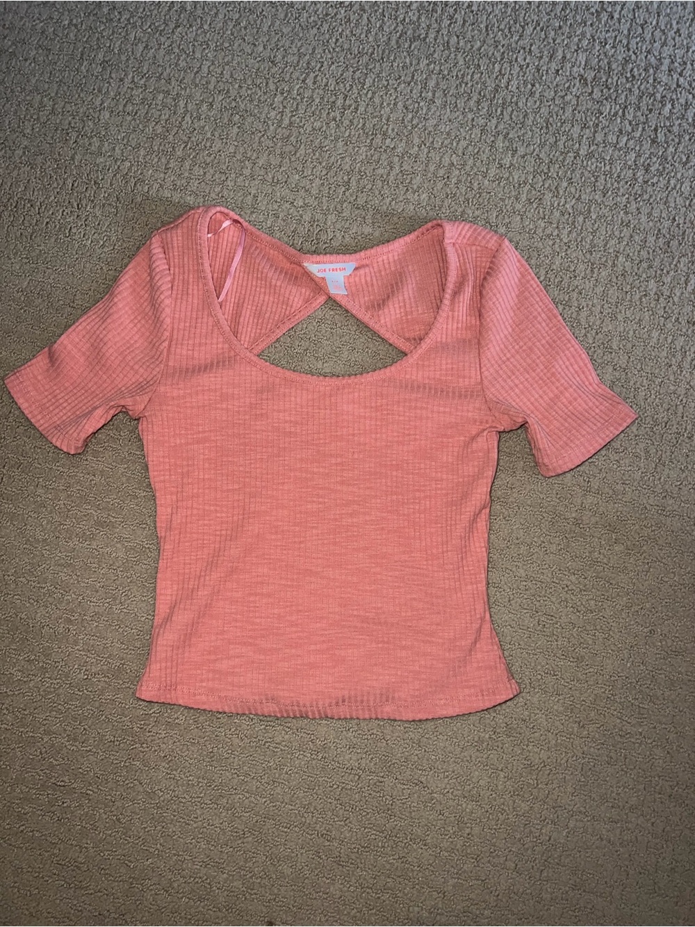Coral Pink Ribbed Cross-Back Crop Top